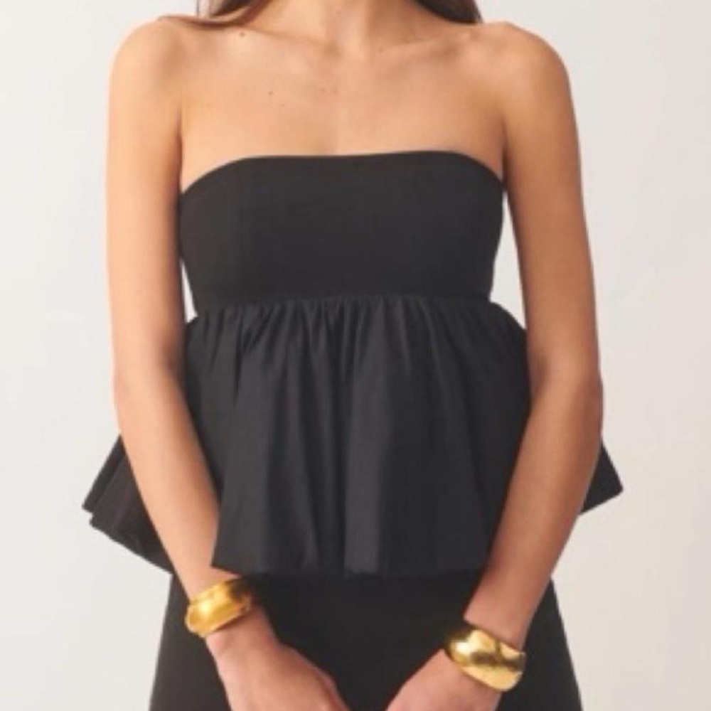 Reformation Black Strapless Peplum Top
